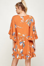 Short Printed Ruffled Dress