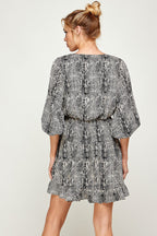 Short V Neck Printed Ruffled Dress