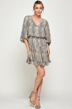 Short V Neck Printed Ruffled Dress