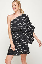 Printed One Shoulder Short Dress