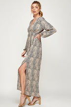Long Sleeve Animal Print Maxi Dress