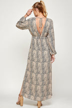 Long Sleeve Animal Print Maxi Dress