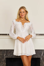 Long Sleeve Lace White Cocktail Dress