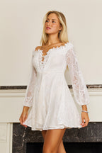 Long Sleeve Lace White Cocktail Dress