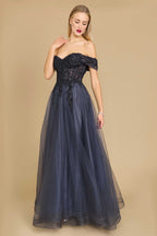 Long Off Shoulder Corset Formal Dress